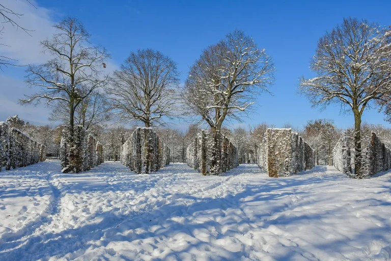 Parcul Palatului Schönbrunn din Viena, iarna, sub zăpadă